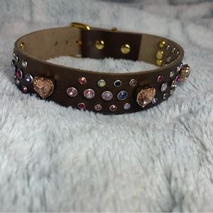 Heart crystal leather handmade dog collar